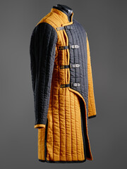 Historical fashion. Medieval knight cloth. Padded jacket gambeson.