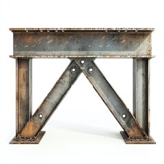 Steel beam structure with rust detail on a white isolated background.