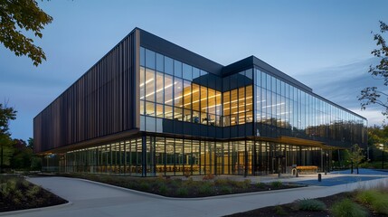 Obraz premium Energy-efficient building with large windows allowing natural light