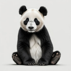Obraz premium A 3D illustration of a panda sitting on the floor, isolated against a white background, highlighting its distinctive black and white fur and endearing expression