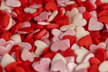 sweet sugar candies in the shape of hearts