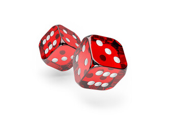 Red Casino dice High resolution of clean new dices , isolated on white background. 3d Board Game Pieces. Red Poker Cubes 2