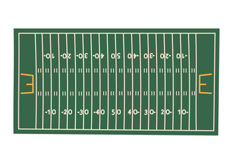 American football field top view. Hand drawn illustration isolated on white background.