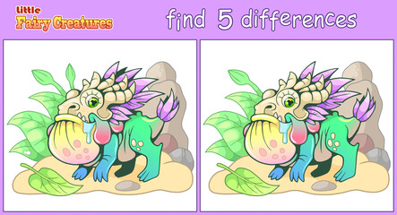 Cute little fairy dragon, find five differences