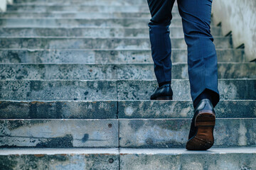 Businessman climbing up the stairs. Concept of success