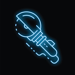 Bright blue neon angle grinder cutting through a metal surface on a black background