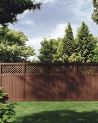 Wooden Garden Fence with Decorative Lattice for Privacy and Greenery in a Natural Setting