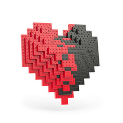 Fototapeta premium Red heart composed of children's building blocks isolated on white background . Heart disease concept. 3D rendering. 3D Rendering .