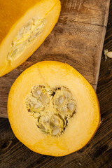 orange pumpkin fruit details cut into pieces for cooking