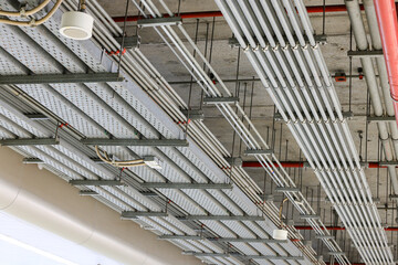 electrical steel pipeline, Electrical cable wire way on wall, cable routing between electrical...