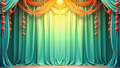 Festive Oriental Theater Stage with Lantern Decorations