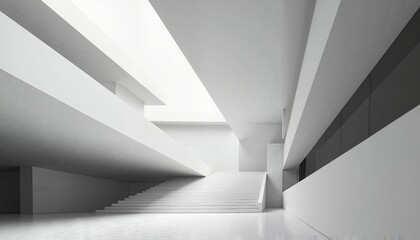 Obraz premium Minimalist Modern Architecture Interior with Sculptural Staircase