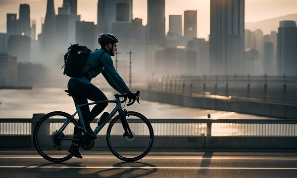Cyclist in a polluted city.