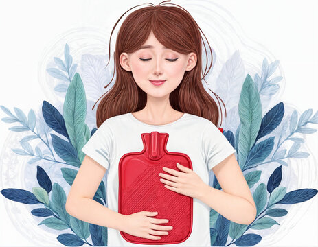 Gem&uuml;tliche Frau mit W&auml;rmflasche &ndash; Illustration von W&auml;rme und Wohlbefinden