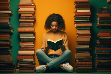 Reading book publication sitting.