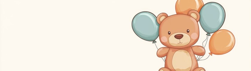 Obraz premium Cute Teddy Bear Holding Balloons Cartoon Illustration