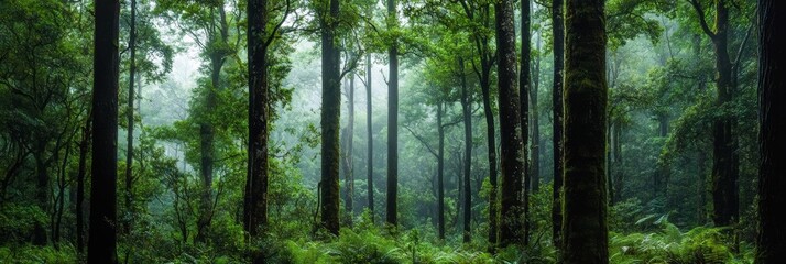 Obraz premium Lush Green Forest Pathway Surrounded by Towering Trees