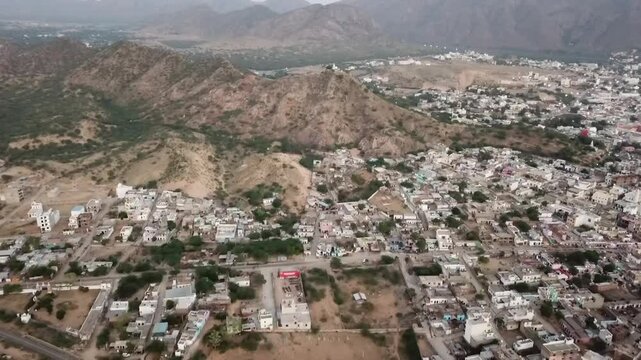 Aerial video over pushkar city and open landscapes, pushkar india