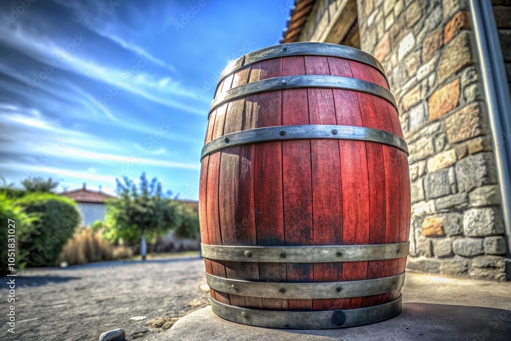 Poster 3d rendering of a red barrel in a realistic setting for commercial use