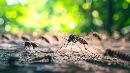 A close-up of a mosquito on a surface. The photo shows the insect's details and serves as a reminder of mosquito-borne diseases.