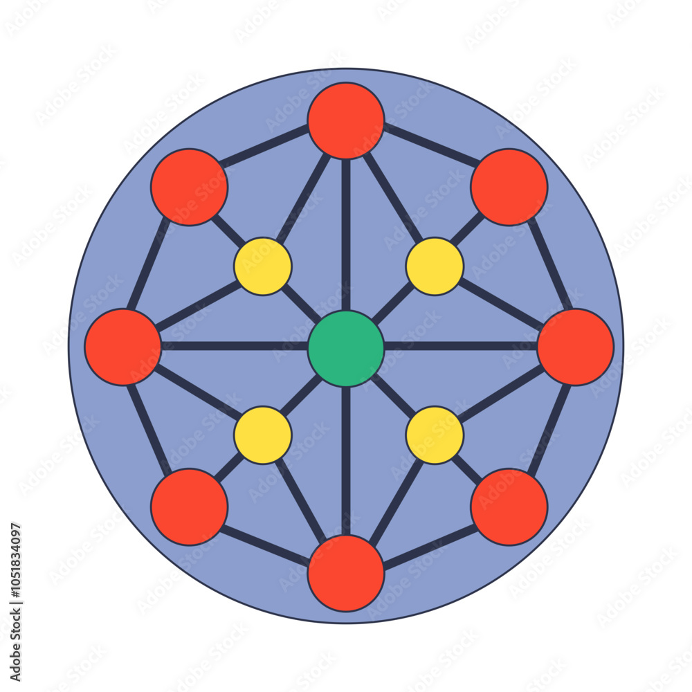 Poster colorful nodes connected in a network, symbolizing interconnected systems.