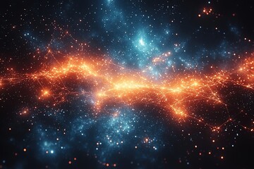 Fototapeta premium Abstract cosmic background with glowing nebulae in blue and orange tones.