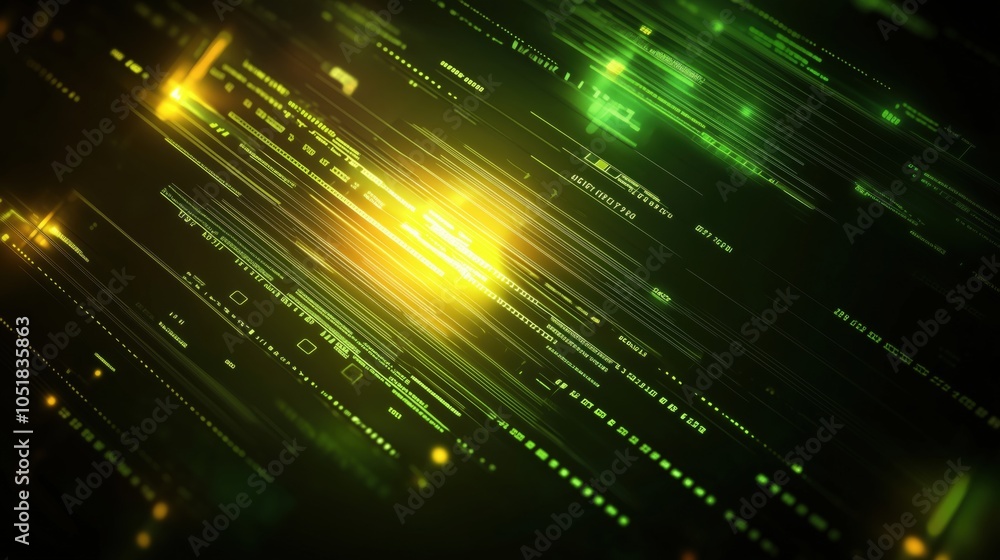 Poster digital data streams, glowing lines, abstract technology background