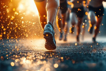 A runner's foot in motion with a blurred background. This image can be used for websites, articles, and social media posts related to sports, health, and fitness.
