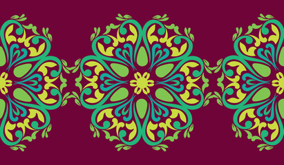 Islamic tulip, floral geometry. Tatar seamless pattern. Culture of the Tatar people, symbols of green and red