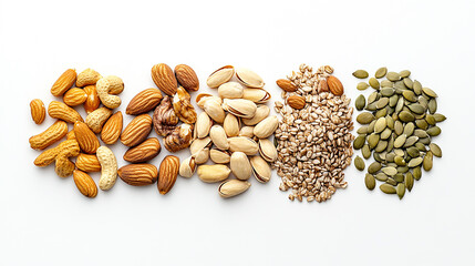 Fototapeta premium Mixed nuts and seeds healthy food isolated on white background