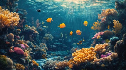 Coral reefs in high-definition close-up, highlighting the vibrant colors and fascinating detail of marine life
