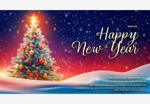 Holiday Templates: Christmas Tree with Star, Snowflakes, and New Year Wishes in a Winter Wonderland Generative AI