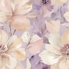 Seamless floral pattern featuring delicate watercolor flowers in light pink and beige tones.