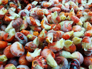 Iced lobster tails sold in supermarkets.