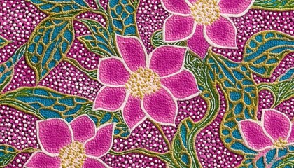 Intricate Pink and Green Floral Batik Textile Batik Design Batik Pattern Malaysia Batik