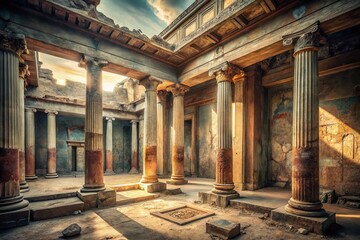 Naklejka premium Ancient Greek Palace Interiors - AI Generated Ruins, Stunning Architecture, Historical Depth