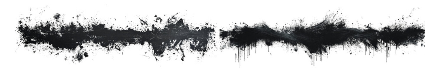 Fototapeta premium Abstract black and white texture with dynamic brush strokes and splashes, creating sense of movement and energy. isolated cut out PNG on transparent