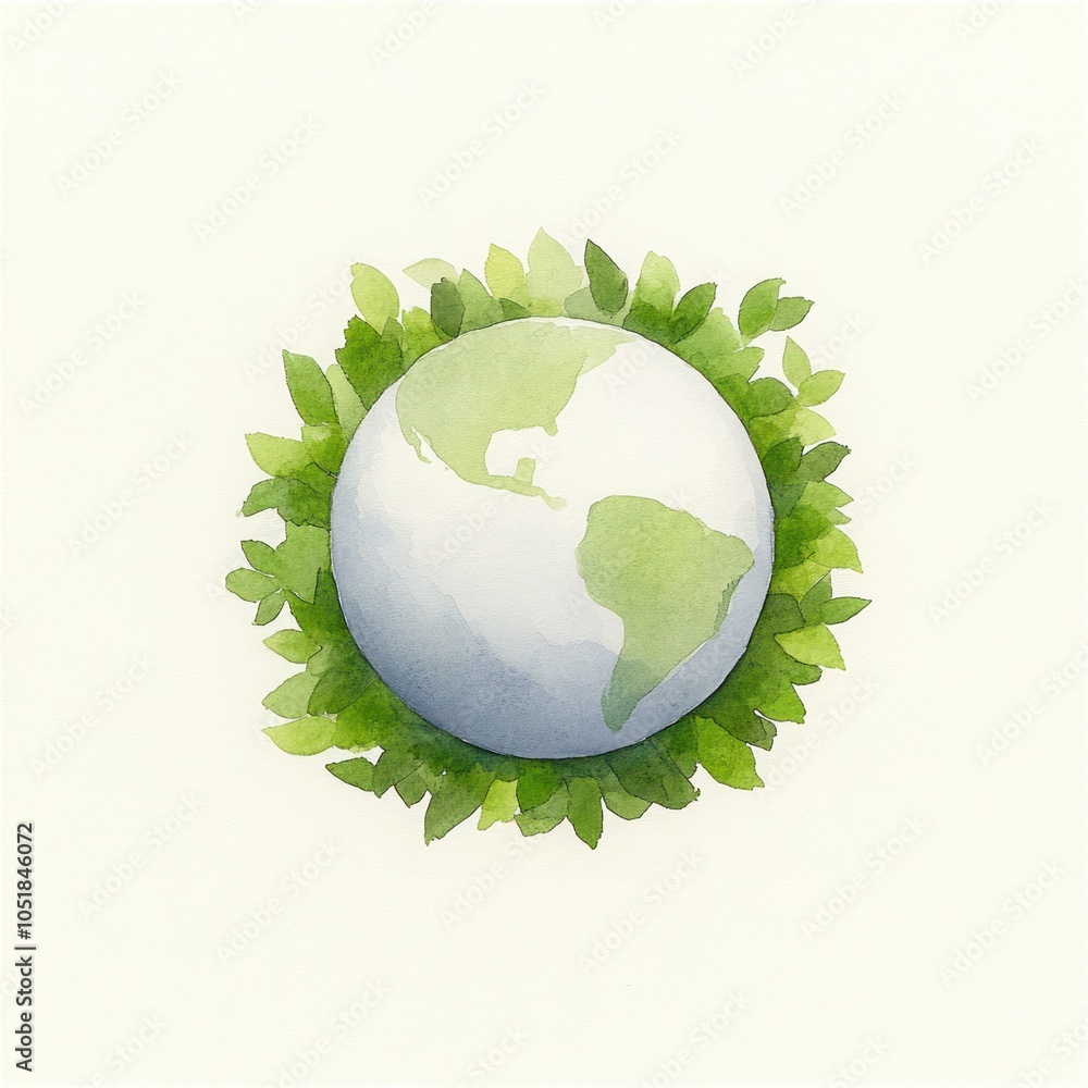 Wall mural eco-friendly world: watercolor globe with lush green vines