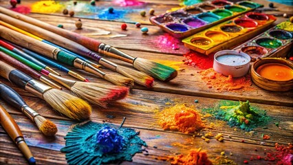 Obraz premium Artistic Ambiance with Brushes and Bright Paint in a Creative Studio Environment