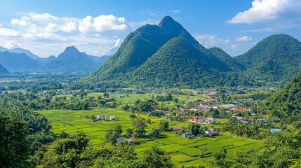 Pop art aerial view of Bac Son Valley