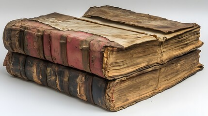 Antique Leather Bound Books with Worn Covers and Pages