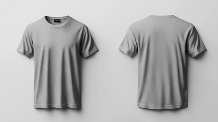 Naklejka premium A plain grey t-shirt is shown in front and back views on a white background.