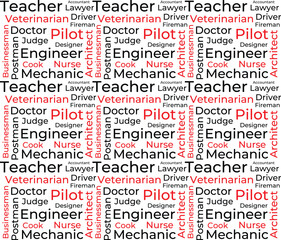 Word cloud template about professions in English language. Conceptual vector background