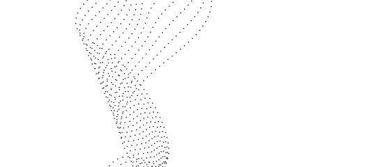 Flowing dots particles wave pattern halftone gradient curve shape isolated on transparent background. Vector in concept of technology, AI, sound, science, music, modern flowing geometric backdrop