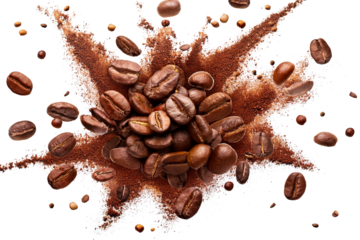 Explosión de granos de café arabica tostados