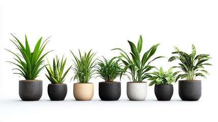 Spider plant in a pot collection isolated on white background