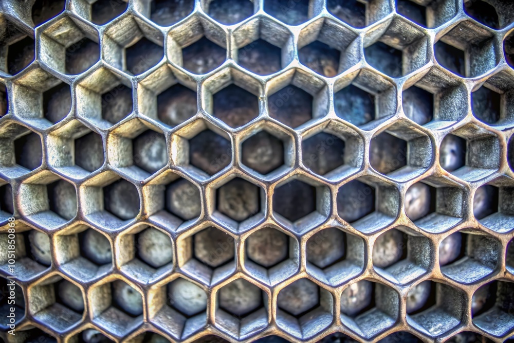 Poster black and white grunge honeycomb pattern with high depth of field for textures and backgrounds