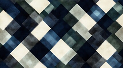 Fototapeta premium A seamless gingham fabric pattern with a tartan twist, featuring diagonal lines in navy and forest green, intersecting classic blue and white gingham squares, intricate detailing, hd quality,