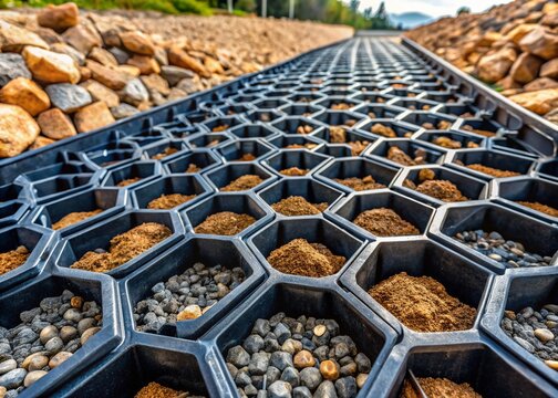 Black Honeycomb Cellular Confinement System for Soil Stabilization and Erosion Control in Construction