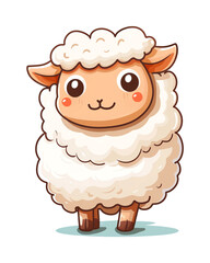 Cute cartoon sheep with fluffy wool, isolated on transparent background.